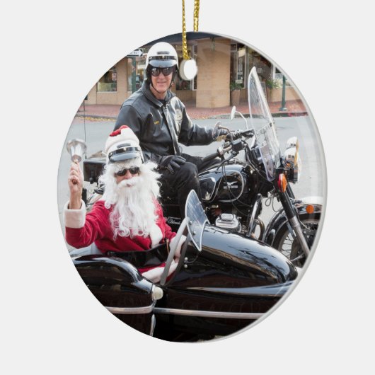 Sinterklaas op motorfiets keramisch ornament (Links)