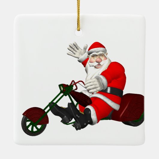 Sinterklaas op motortrede keramisch ornament (Achterkant)