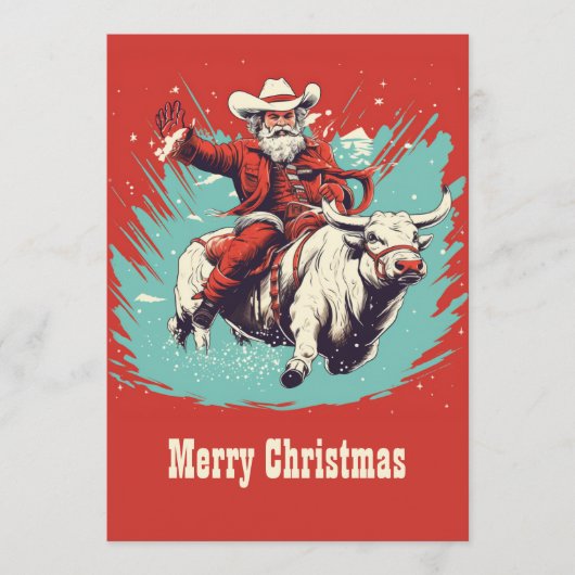 Sinterklaas op Rodeo Bull rijden Feestdagenkaart (Voorkant)