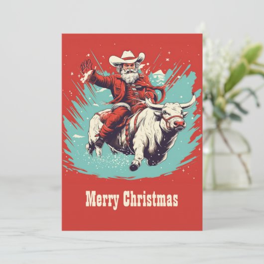 Sinterklaas op Rodeo Bull rijden Feestdagenkaart (Staand voorkant)