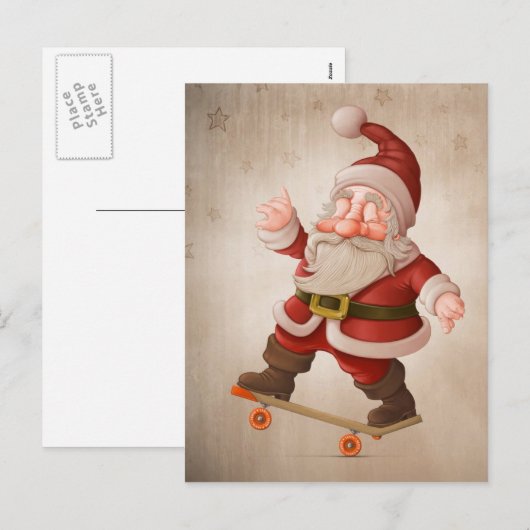 Sinterklaas op skateboard feestdagenkaart (Voorkant / Achterkant)