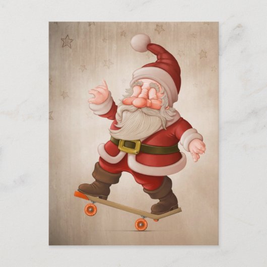 Sinterklaas op skateboard feestdagenkaart (Voorkant)