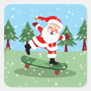 Sinterklaas op skateboard vierkante sticker