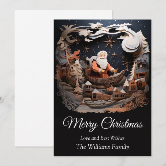 Sinterklaas op Sleigh in Sky 3D Vrolijk Kerstfeest Feestdagenkaart (Voorkant / Achterkant)