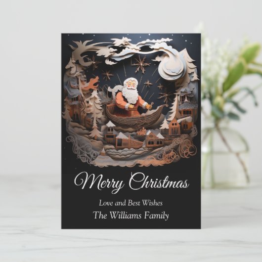 Sinterklaas op Sleigh in Sky 3D Vrolijk Kerstfeest Feestdagenkaart (Staand voorkant)