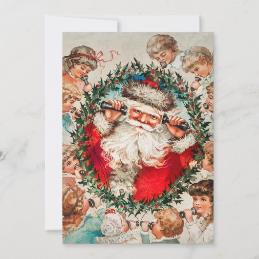 Sinterklaas op snaartelefoons die naar kinderen lu feestdagenkaart (Voorkant)