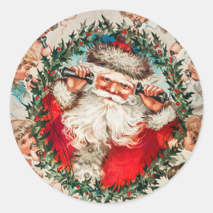 Sinterklaas op snaartelefoons die naar kinderen lu ronde sticker
