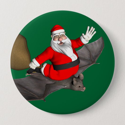 Sinterklaas op vliegende biet ronde button 4,0 cm (Voorkant)