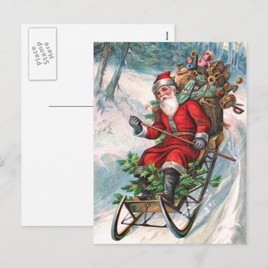 Sinterklaas over Sleigh Feestdagenkaart (Voorkant / Achterkant)