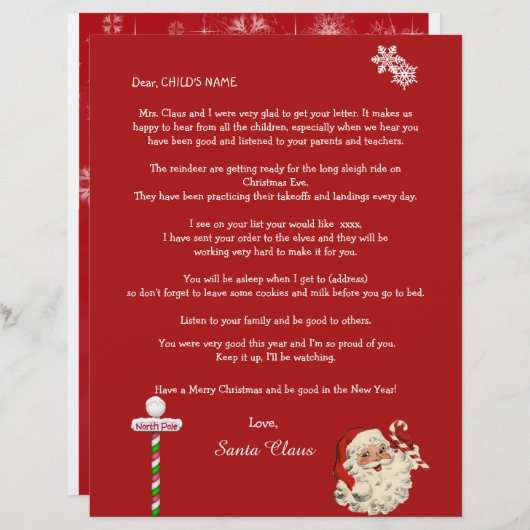 Sinterklaas' persoonlijke brief aan uw kind Noordp (Voorkant / Achterkant)
