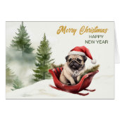 Sinterklaas Pug op slee Kerstmis (Voorkant Horizontaal)