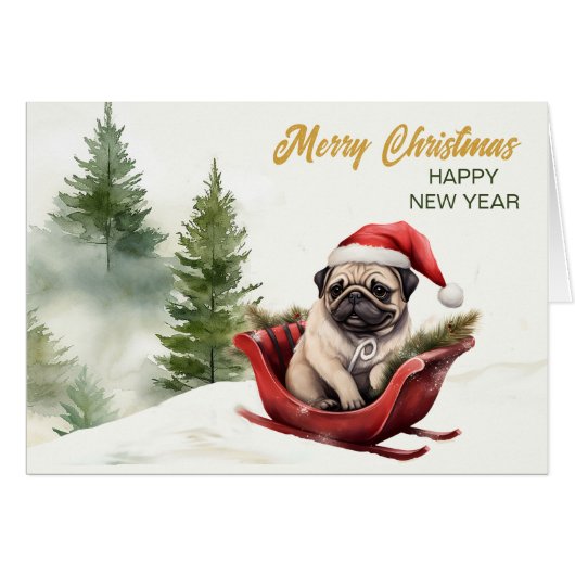 Sinterklaas Pug op slee Kerstmis (Voorkant Horizontaal)