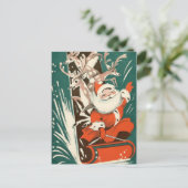 Sinterklaas + Rendier Sledding Retro Xmas Briefkaart (Staand voorkant)