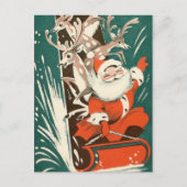 Sinterklaas + Rendier Sledding Retro Xmas Briefkaart (Voorkant)