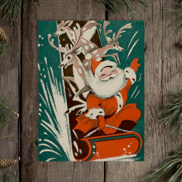  Sinterklaas + Rendier Sledding Retro Xmas Briefkaart