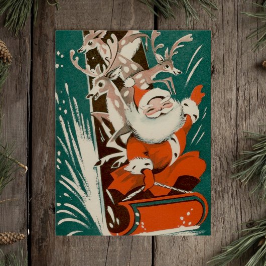 Sinterklaas + Rendier Sledding Retro Xmas Briefkaart