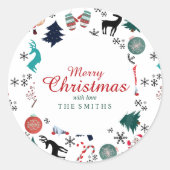 Sinterklaas rendieren dennen wanten ronde sticker (Voorkant)