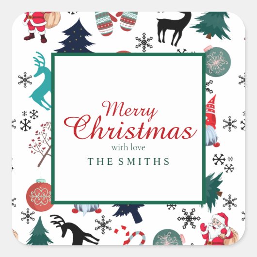 Sinterklaas rendieren dennen wanten vierkante sticker (Voorkant)