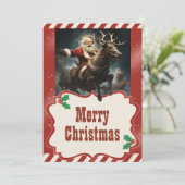 Sinterklaas Rijden een rendier schilderij Feestdagenkaart (Staand voorkant)