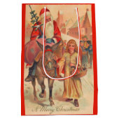 Sinterklaas rijden op een ezel Vrolijk Kerstfeest Medium Cadeauzakje (Achterkant)