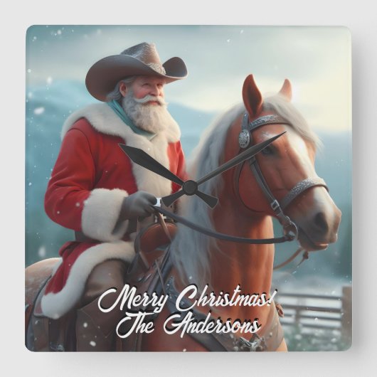 Sinterklaas Rijden Western Kerstmis Vierkante Klok (Voorkant)