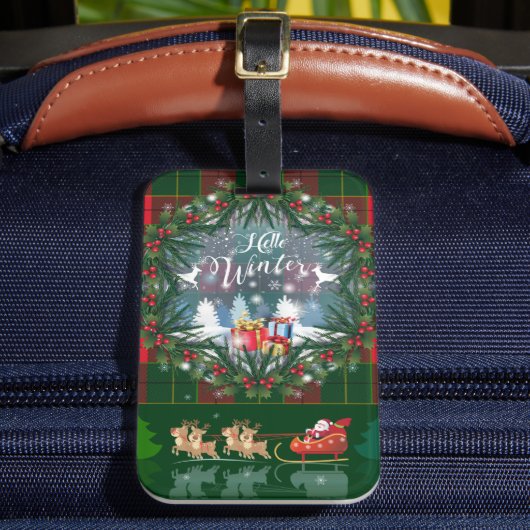 Sinterklaas rijdt in een slee geleid door rendiere bagagelabel (Voorkant Insitu 2)