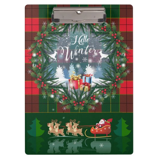 Sinterklaas rijdt in een slee geleid door rendiere klembord (Voorkant)