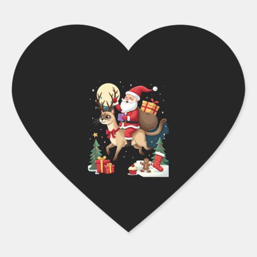Sinterklaas rijdt op rendier Siamese kat Kerstboom Hart Sticker (Voorkant)
