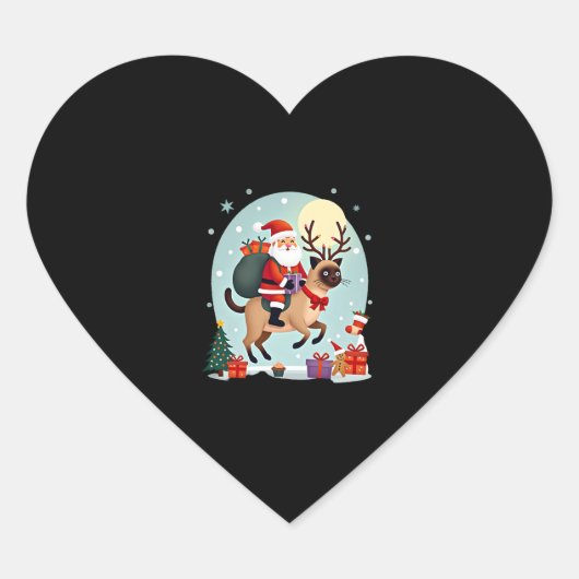 Sinterklaas rijdt op rendier Siamese kat Kerstboom Hart Sticker (Voorkant)