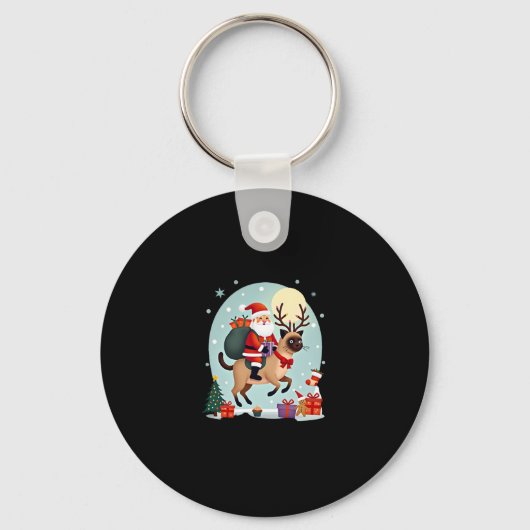 Sinterklaas rijdt op rendier Siamese kat Kerstboom Sleutelhanger (Voorkant)