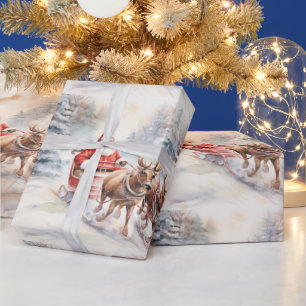 Sinterklaas rijdt vrolijk door een besneeuwd bos cadeaupapier