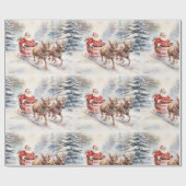 Sinterklaas rijdt vrolijk door een besneeuwd bos cadeaupapier (Vlak)