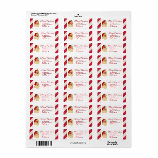 Sinterklaas Rode Candy Cane Stripe Aangepaste Kers Etiket (Full Sheet)