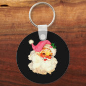 Sinterklaas Roze Kerstmis Gezicht Oud Xmas Vintage Sleutelhanger (Voorkant)