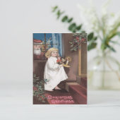 Sinterklaas Schattige Meisje Speelgoed Holly Feestdagenkaart (Staand voorkant)