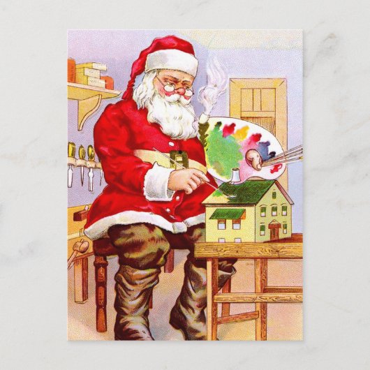 Sinterklaas schildert een poppenhuis feestdagenkaart (Voorkant)