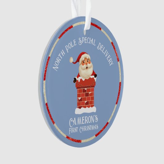 Sinterklaas schoorsteen Custom Foto Eerste Kerstmi Ornament (voorkant)