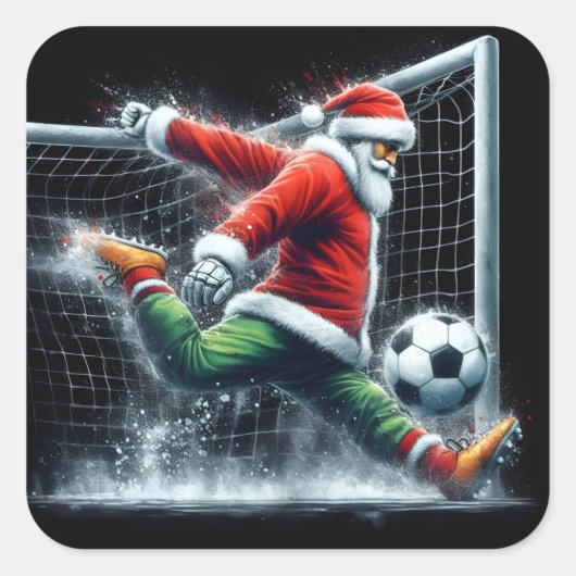Sinterklaas schopt een Voetbal in de winterpret Vierkante Sticker (Voorkant)