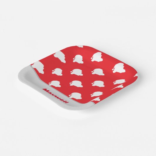 Sinterklaas silhouet patroon op rood papieren bordje (Gebogen)