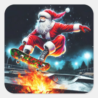 Sinterklaas skateboarden in een Schaats Vierkante Sticker