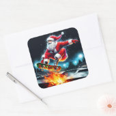 Sinterklaas skateboarden in een Schaats Vierkante Sticker (Envelop)