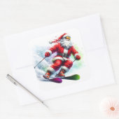 Sinterklaas skiën op een besneeuwd bergpad vierkante sticker (Envelop)