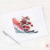 Sinterklaas skiën op een besneeuwde berghelling vierkante sticker (Envelop)