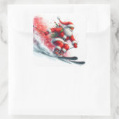 Sinterklaas skiën op een besneeuwde berghelling vierkante sticker (Tas)