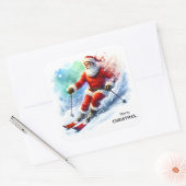 Sinterklaas skiën op een besneeuwde berghelling vierkante sticker (Envelop)