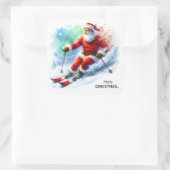 Sinterklaas skiën op een besneeuwde berghelling vierkante sticker (Tas)