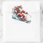 Sinterklaas Skiën vreugdevol op een besneeuwde ber Vierkante Sticker (Tas)