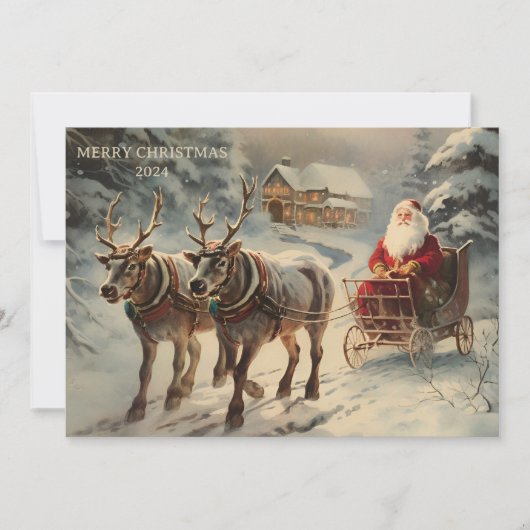  Sinterklaas Sleigh Sneeuw Vrolijk Kerstfeest Feestdagenkaart (Voorkant)