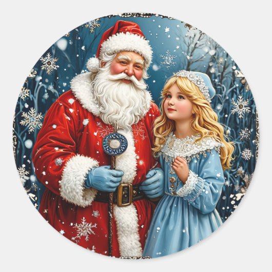 🎁Sinterklaas Sneeuw Maagd Kerststicker Winter ✨ Ronde Sticker (Voorkant)