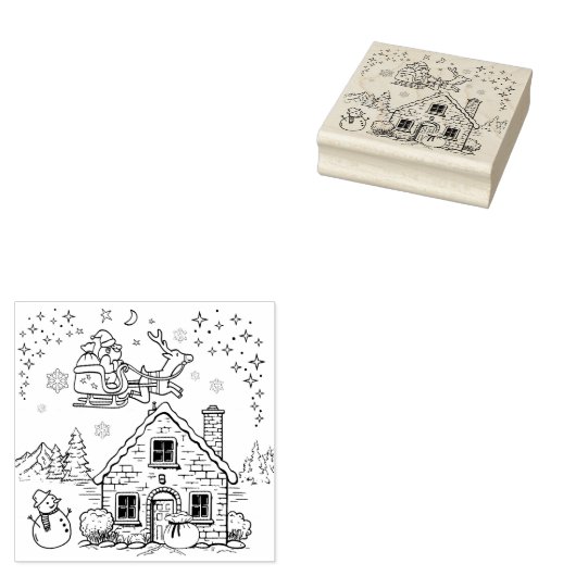 Sinterklaas, sneeuwman ,en rendier rubberstempel (Gestempeld)